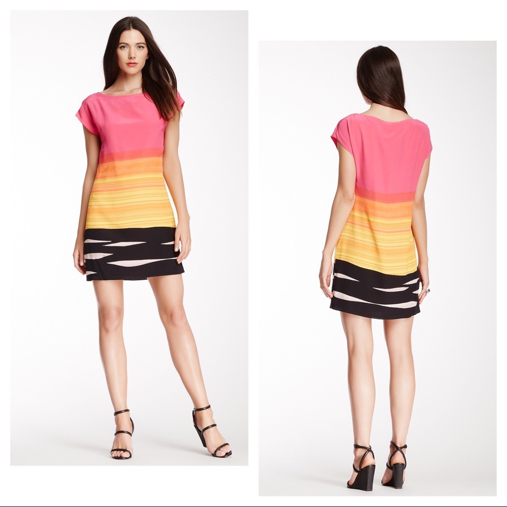 Trina Turk Pink, Yellow & Black Gradient Shift Dress
